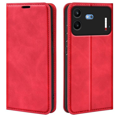 Red magnetic leather phone case with flip cover and rear camera cutouts
