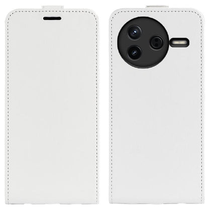 White textured leather flip phone case with camera cutout and side card slot