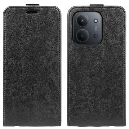Black textured flip leather phone case with screen cover and camera cutout.