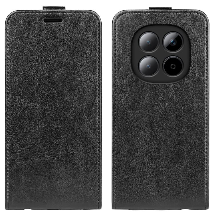 Black textured flip leather phone case with camera and speaker cutouts