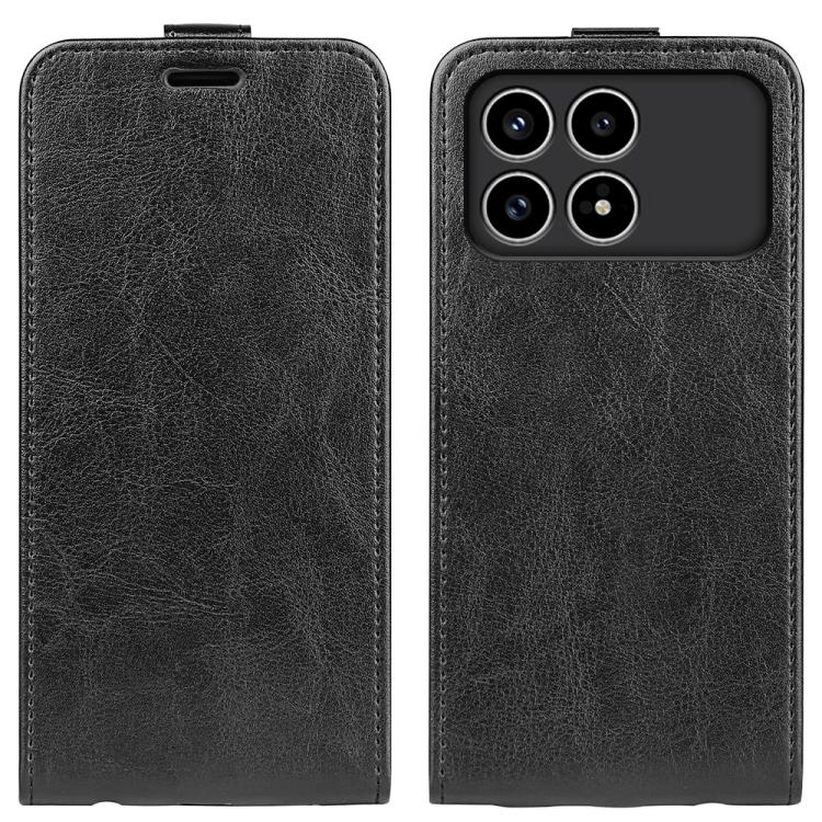 Black textured flip leather phone case with camera lens cutouts
