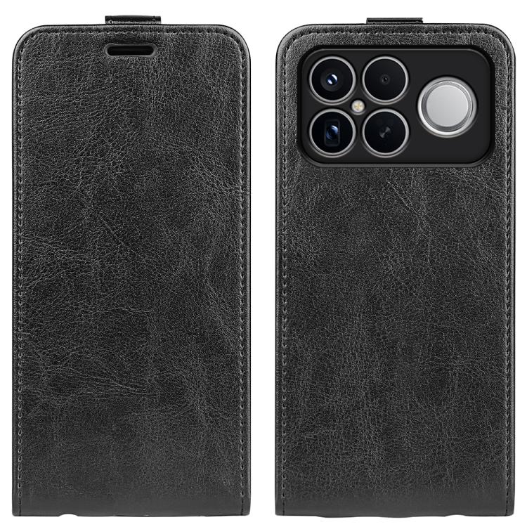 Black textured flip leather phone case with camera lens cutouts