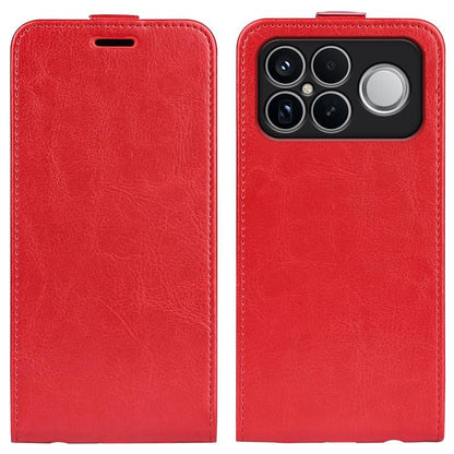 Red textured flip leather phone case with camera lens cutouts