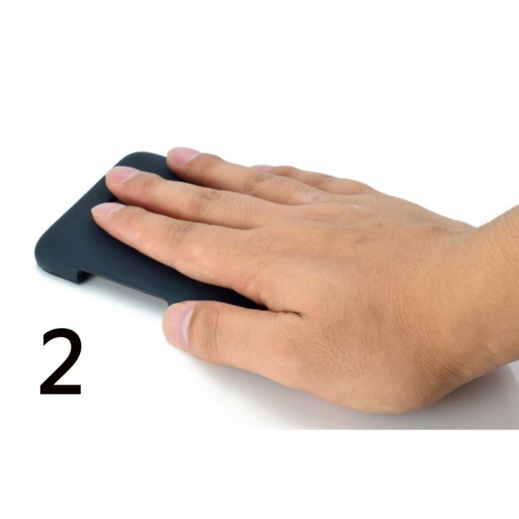 Dark blue phone case being pressed by a hand, camera cutout for OnePlus 6