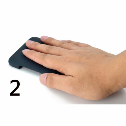 Dark blue phone case being pressed by a hand, camera cutout for OnePlus 6