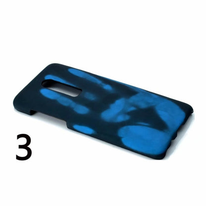 Blue camo-style thermal sensor discoloration phone case with camera cutout for OnePlus 6