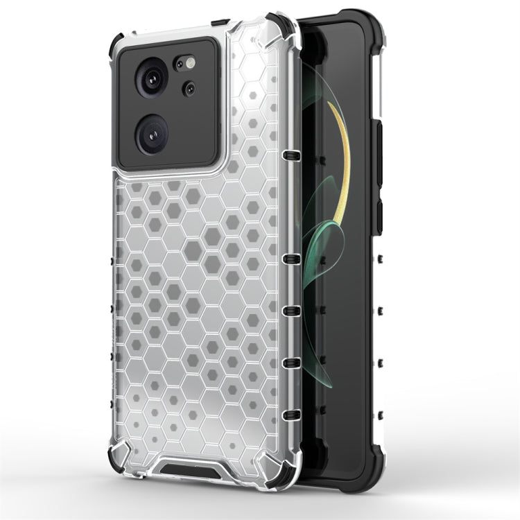 Rugged shockproof phone case with honeycomb pattern, white, dual-layer protection