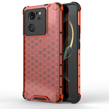 Rugged shockproof phone case with honeycomb pattern, red, dual-layer protection