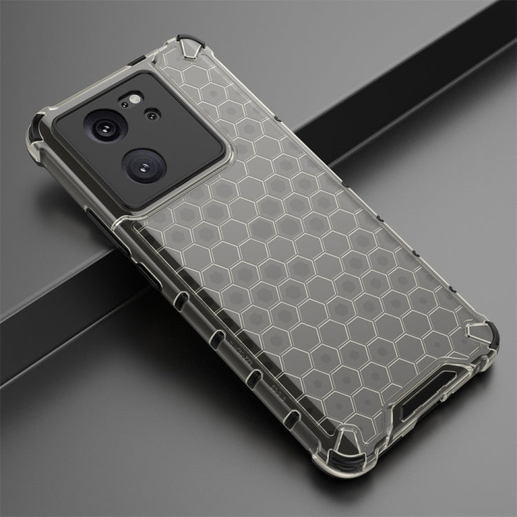 Silver/gray shockproof honeycomb phone case with raised edges and hex texture.
