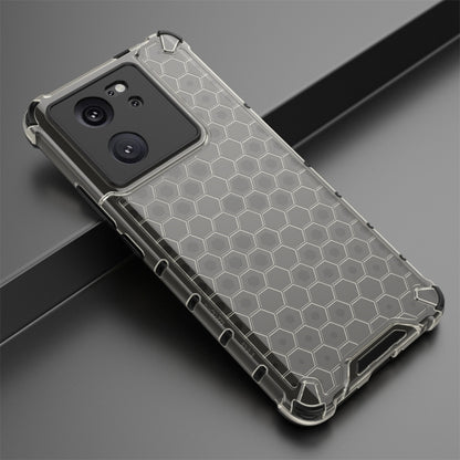 Silver/gray shockproof honeycomb phone case with raised edges and hex texture.