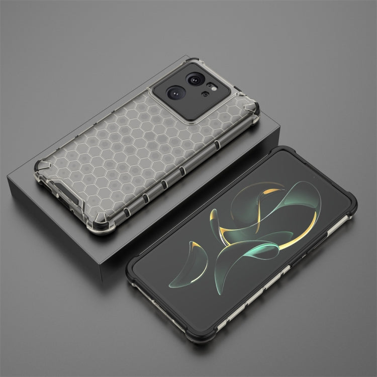 Shockproof honeycomb phone case pair: gray hex back and black hex back.