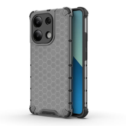 Rugged shockproof phone case with honeycomb pattern, light gray, side view with buttons