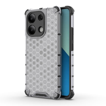 Rugged shockproof phone case with honeycomb pattern, light gray, side profile view