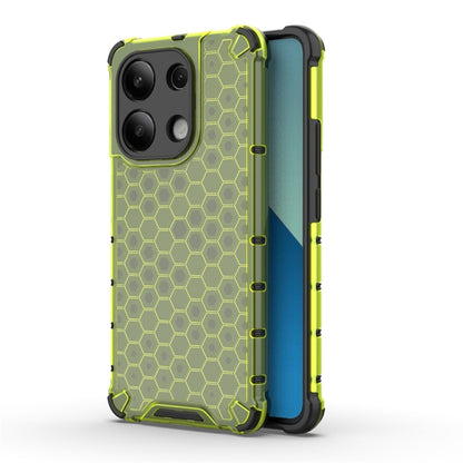 Rugged shockproof phone case with honeycomb pattern, neon green, side profile view