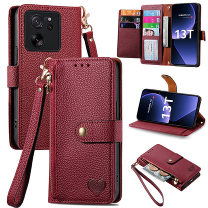 Red leather phone case with zipper, wrist strap, and card slots for slim phones