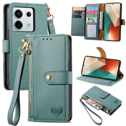 Teal leather wallet phone case with zipper card holder, wrist strap, and fold-out stand