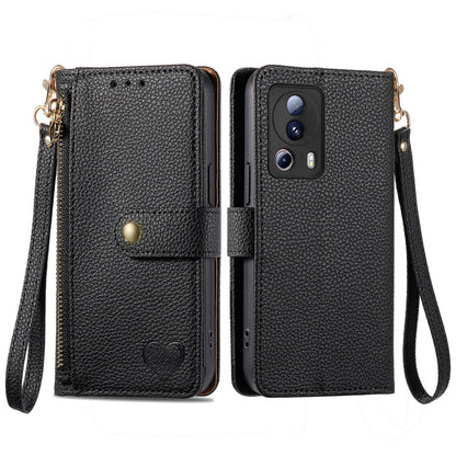 Black leather phone case with zipper and wrist strap, with card slots and flip cover