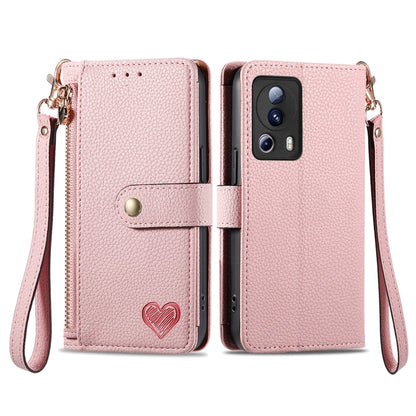 Pink leather phone case with zipper and wrist strap, with card slots and flip cover
