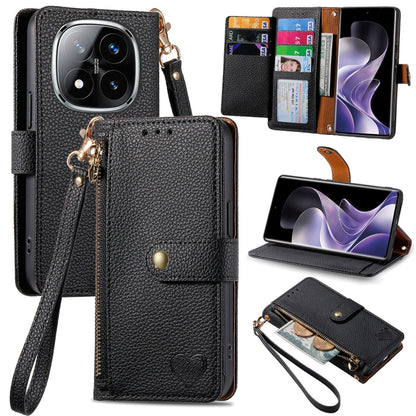 Black leather phone case with wrist strap, zipper pocket, and card slots
