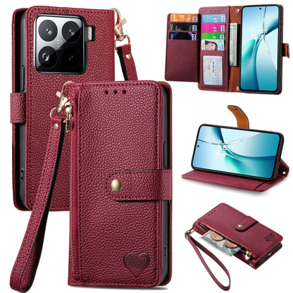 Burgundy leather phone case with zipper and wrist strap; card slots with magnetic flap