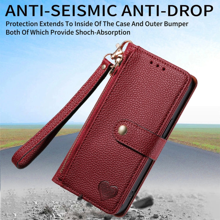 Burgundy leather phone wallet case with wrist strap and snap flap