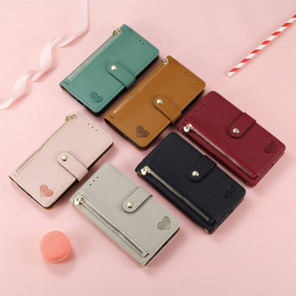 Assorted color leather zipper phone wallet cases with wrist straps and card slots