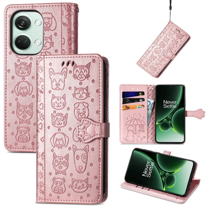 Embossed leather phone case, rose pink cat-and-dog pattern, folio wallet