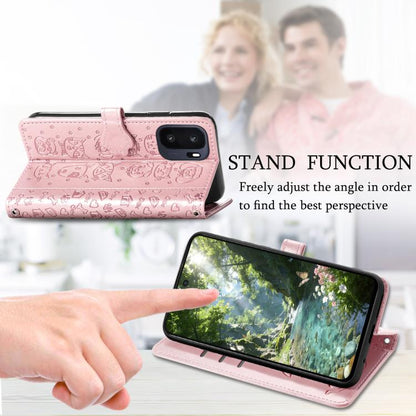 Pink cat and dog embossed leather folio phone case with kickstand viewing angle