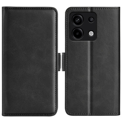 Black leather flip phone case with magnetic closure and camera cutout