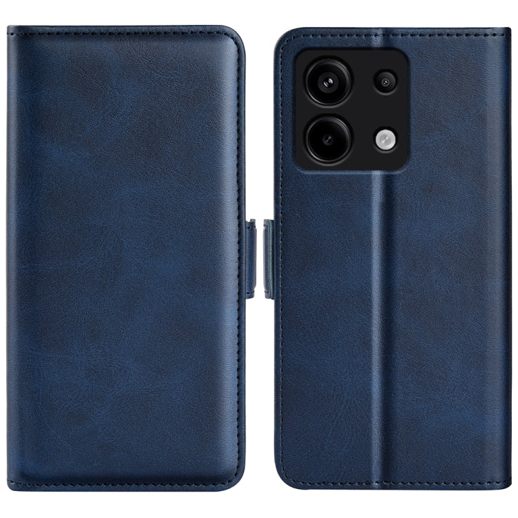 Dark blue leather flip phone case with magnetic closure and camera cutout