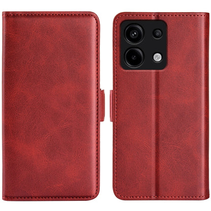Red leather flip phone case with magnetic closure and camera cutout
