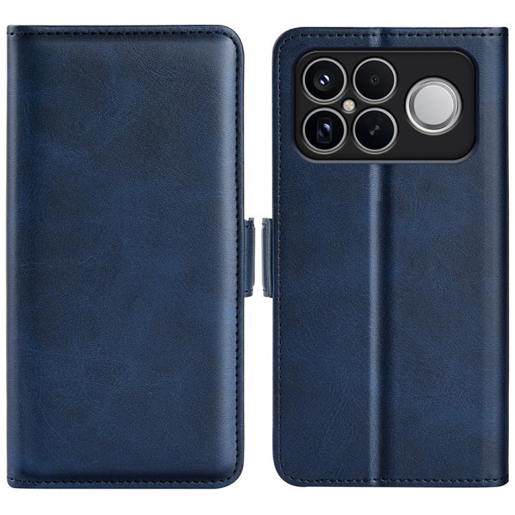 Dark blue leather magnetic flip phone case with horizontal buckle and quad camera with flash cutout