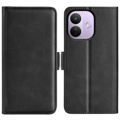 Black leather flip phone case with magnetic buckle, camera window