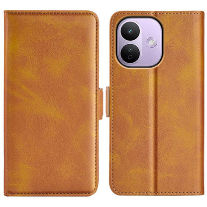 Yellow leather flip phone case with magnetic buckle, camera window