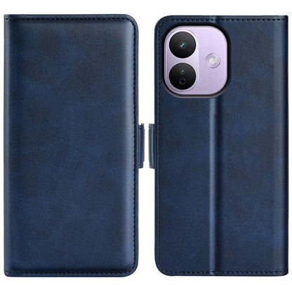 Dark blue leather flip phone case with magnetic buckle, camera window
