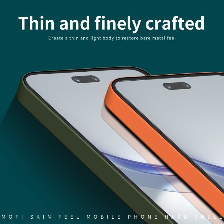 Thin hard phone case pair with orange and green edges, camera cutouts