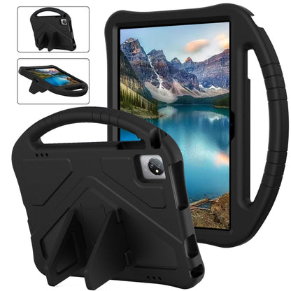 Black EVA shockproof tablet case with built-in stand and carry handle, rugged corner protection
