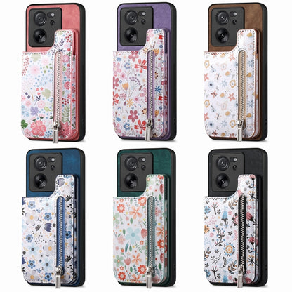Retro Painted Zipper Wallet Back Phone Case, For Redmi Note 8T, For Redmi 8, For Redmi 8A, For Redmi Note 8, For Redmi Note 8 Pro
