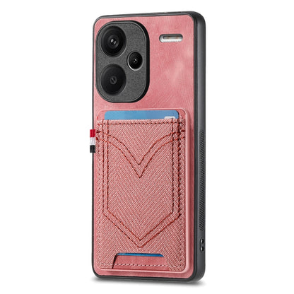 Denim-textured leather phone case with card slot, rose pink and pink denim