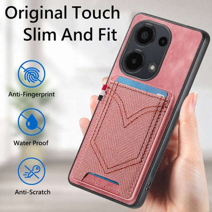 Pink denim-texture leather phone case with card slot, slim protective cover