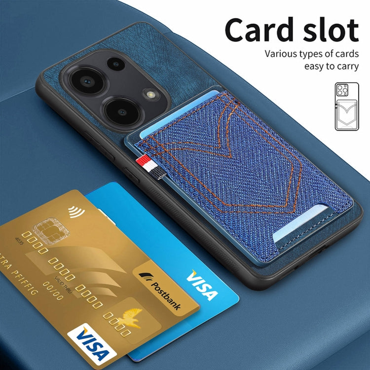 Blue denim-texture leather phone case with card slot for cards
