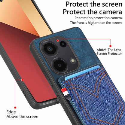 Blue denim-texture leather phone case with raised camera and screen edge protection