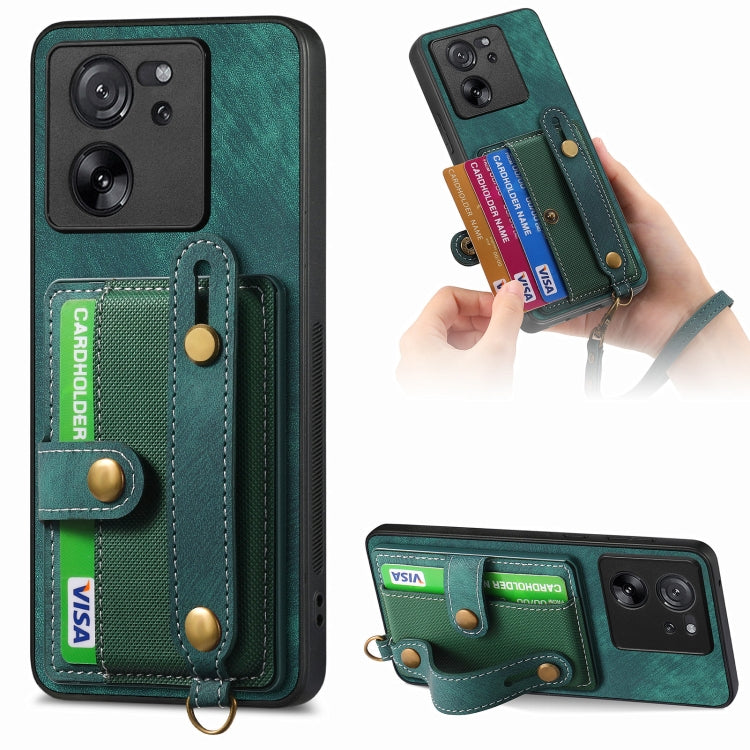 Teal leather-look wallet phone case with wrist strap and card holder