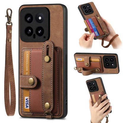 Brown retro wallet phone case with card slots and cross wrist strap, leather-style back