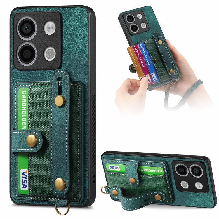 Teal leather-look wallet phone case with wrist strap and card holder