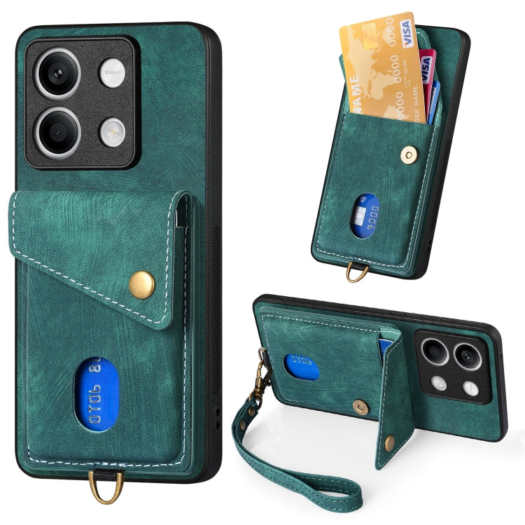 Teal fold leather phone wallet case with strap, card slots, and magnetic snap closure