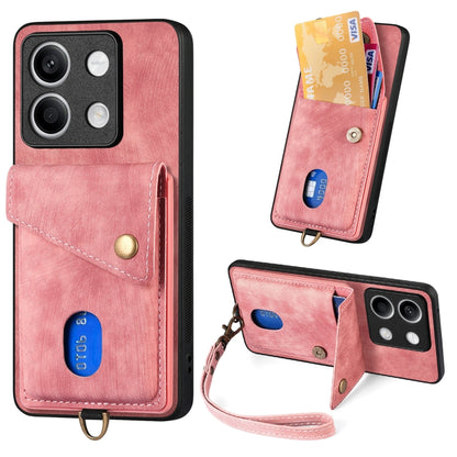 Pink fold leather phone wallet case with wrist strap, card slots, and snap closure