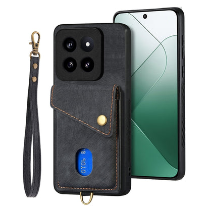 Dark gray leather fold phone case wallet with card slot and wrist strap