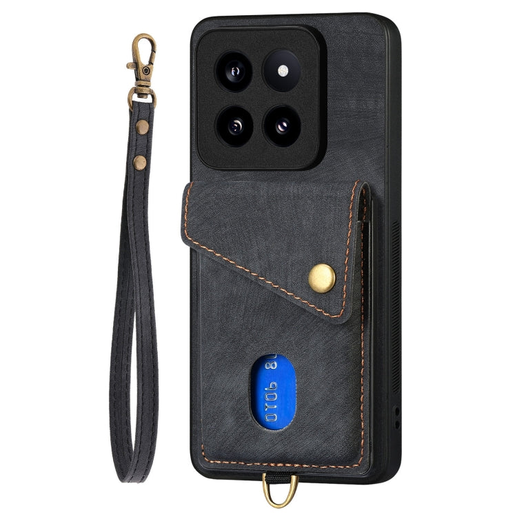 Dark gray leather fold phone case wallet with card slot and wrist strap