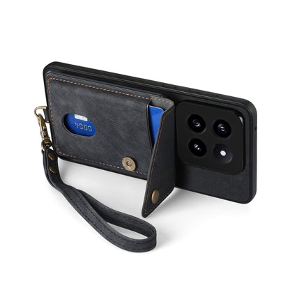 Black leather fold phone case wallet with card slot and wrist strap